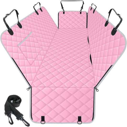 Waterproof Dog Car Seat Cover for Back Seat - Durable, Scratch Proof Pet Hammock with Nonslip Design & Storage Pockets, Fits Cars, SUVs, Trucks - S, Pink/Grey
