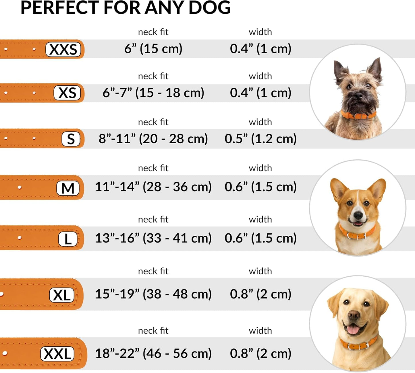 CollarDirect Rolled Leather Dog Collar, Soft Padded Round Puppy Collar, Handmade Genuine Leather Collar Dog Small Large Cat Collars 13 Colors (6 Inch, Orange Textured)