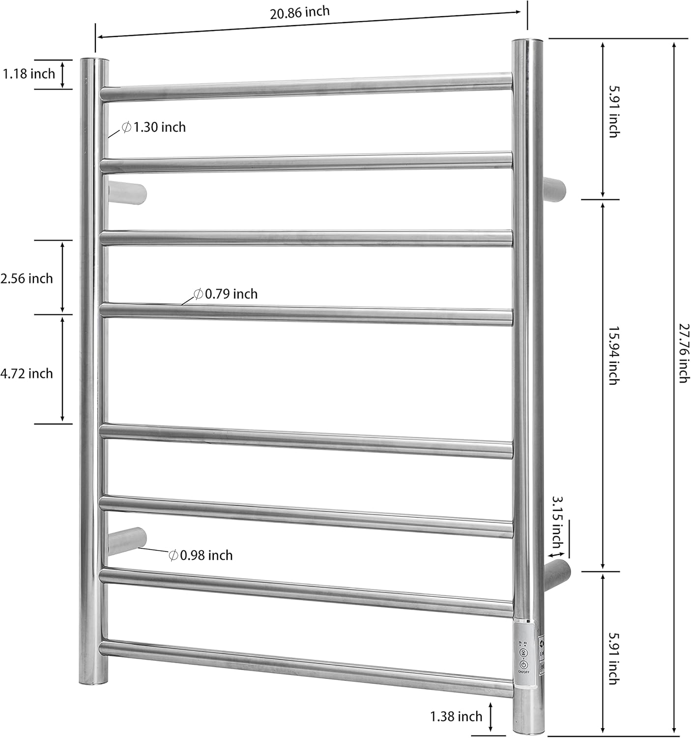 KEG Towel Warmer Wall Mounted with Built-in Timer 8 Bars Electric Stainless Steel Heated Towel Racks for Bathroom, Hot TW-8-PC Towel Warmer 8 bars polish chrome