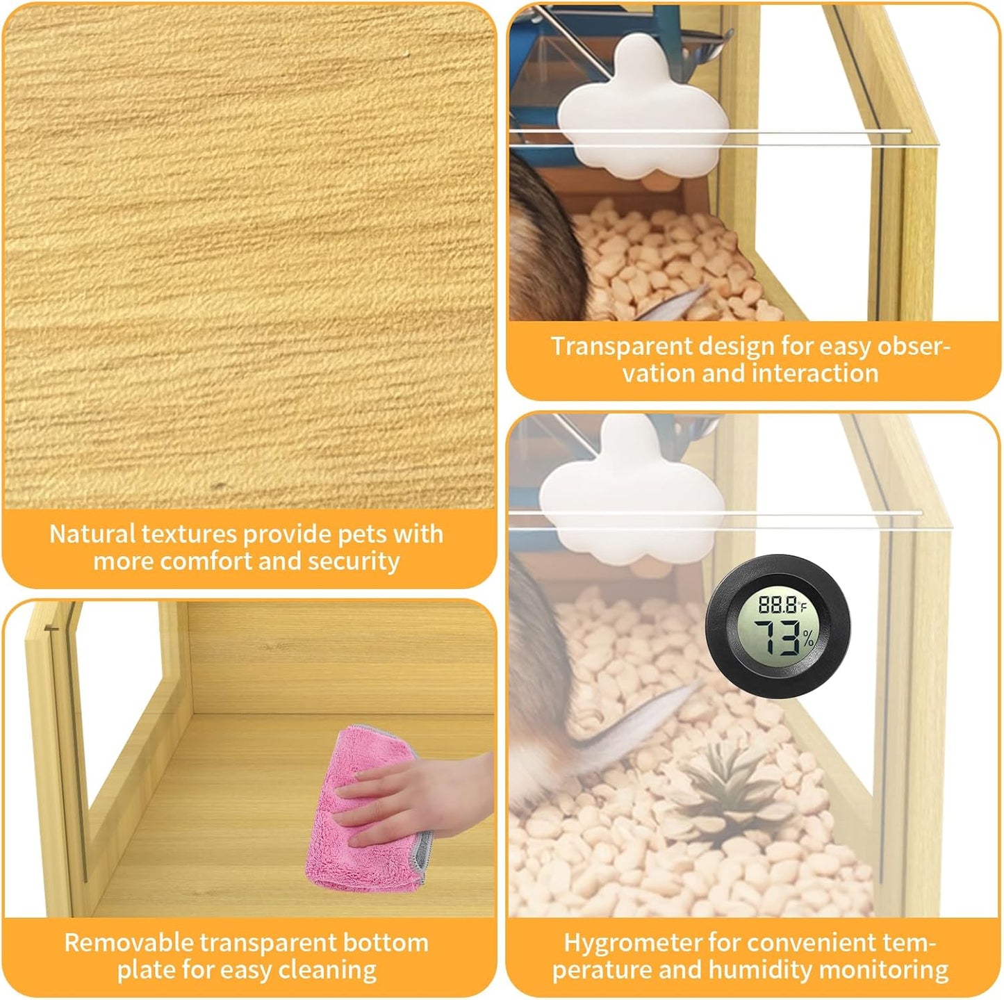 Large Hamster Cage, Chewproof Large Hamster Habitats, Wooden Guinea Pig Cages, Openable Top Roof, Lockable Gerbil Cage, Small Animal Cage for Dwarf, Syrian, 48" L x 20" W x 20" H