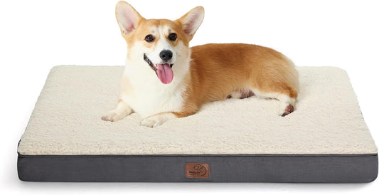 Bedsure Dog Bed Medium Size Dog - Orthopedic Flat Puppy Beds with Removable Washable Cover, Egg Crate Foam Pet Mat, Suitable for Pet Up to 35 lbs