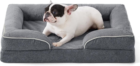 Made4Pets Orthopedic Dog Bed for Medium Dogs, Supportive Foam Medium Pet Bed Sofa with Washable Removable Cover, Waterproof Dog Couch Bed, Non-Slip Bottom and Egg-Crate Foam, Grey