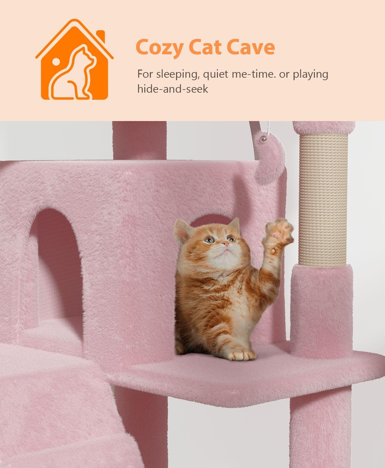 54" Cat tree Tower for Indoor Cats Large Adult,Cute/Tall Modern Cat Tree for Big Cats 20 lbs,Plush Multi-Level Cat Condo with Scratching Posts, Dangling Ball for fun play (Soft Pink, 54 inch)