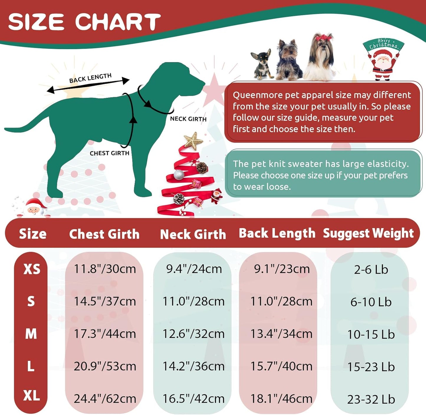 Queenmore Christmas Dog Sweater,Knitted Pullover Christmas Clothes for Dogs,Turtleneck Doggy Christmas Outfit, Warm Dog Sweaters for Small Dogs Boys or Girls XL