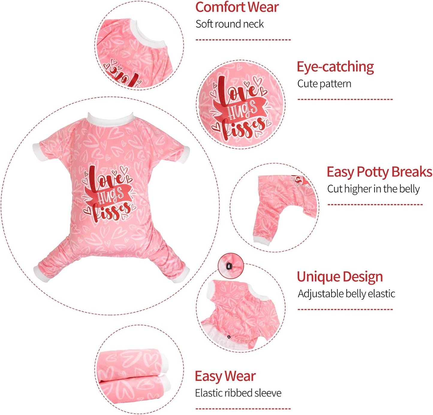 CuteBone Dog Valentine's Day Pajamas Puppy Onesies Small Dogs Soft Pjs Coat Cat Apparel Comfy Pet Clothes Outfit Doggie Bodysuit P273M