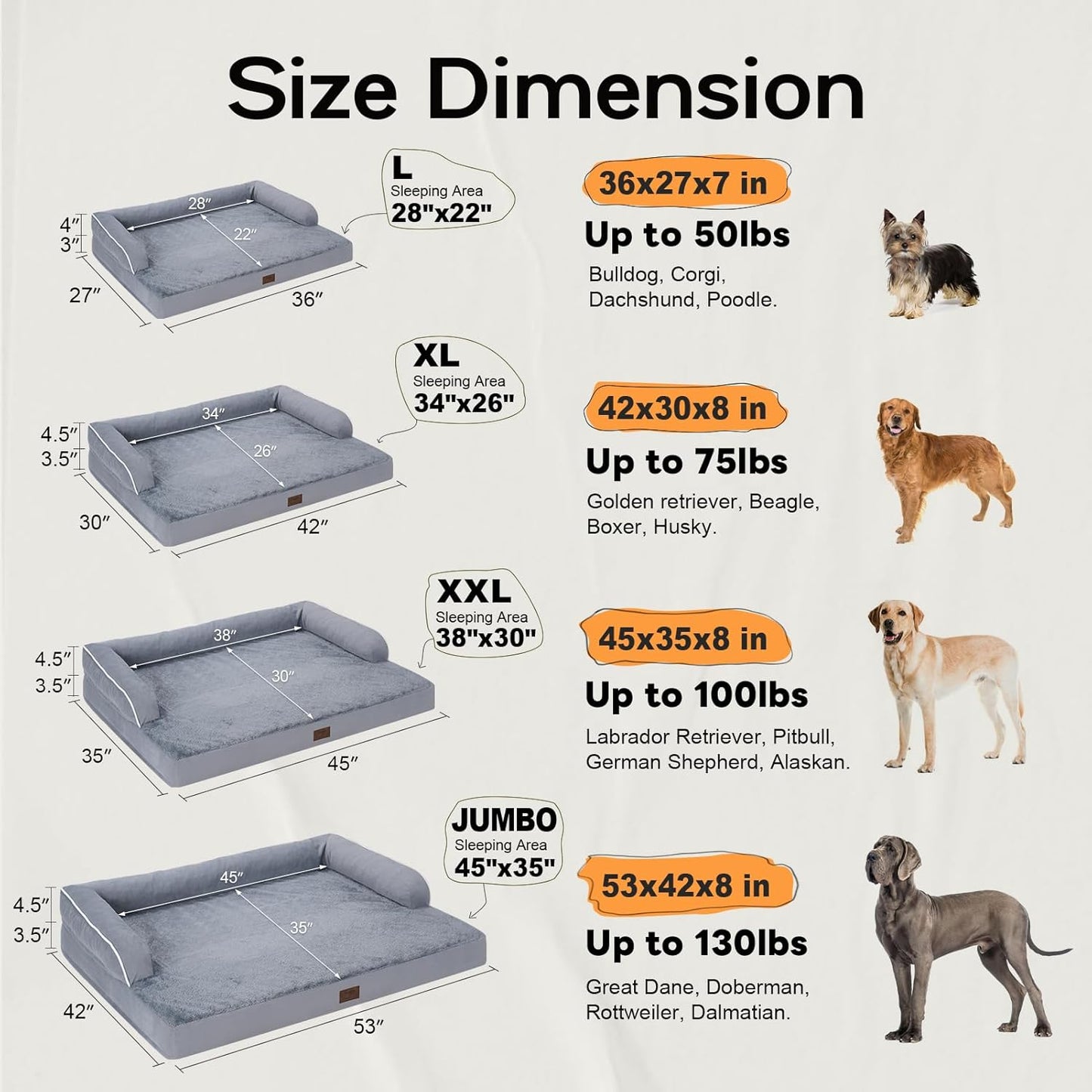 Large Dog Bed Orthopedic Washable - Beds Bolster - Medium XL XLarge Big Dogs - Memory Foam Couch Sofa - Waterproof with Removable Cover