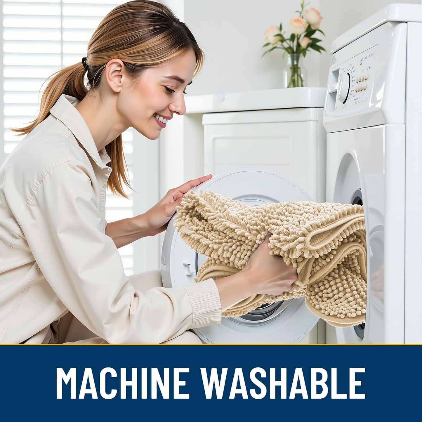 Smiry Dog Door Mat for Muddy Paws 48x30, Absorbs Moisture and Dirt Doormat, Non-Slip Washable Quick Dry Chenille Front Door Mat Indoor Entrance, Entryway Carpet for Inside Floor, Beige