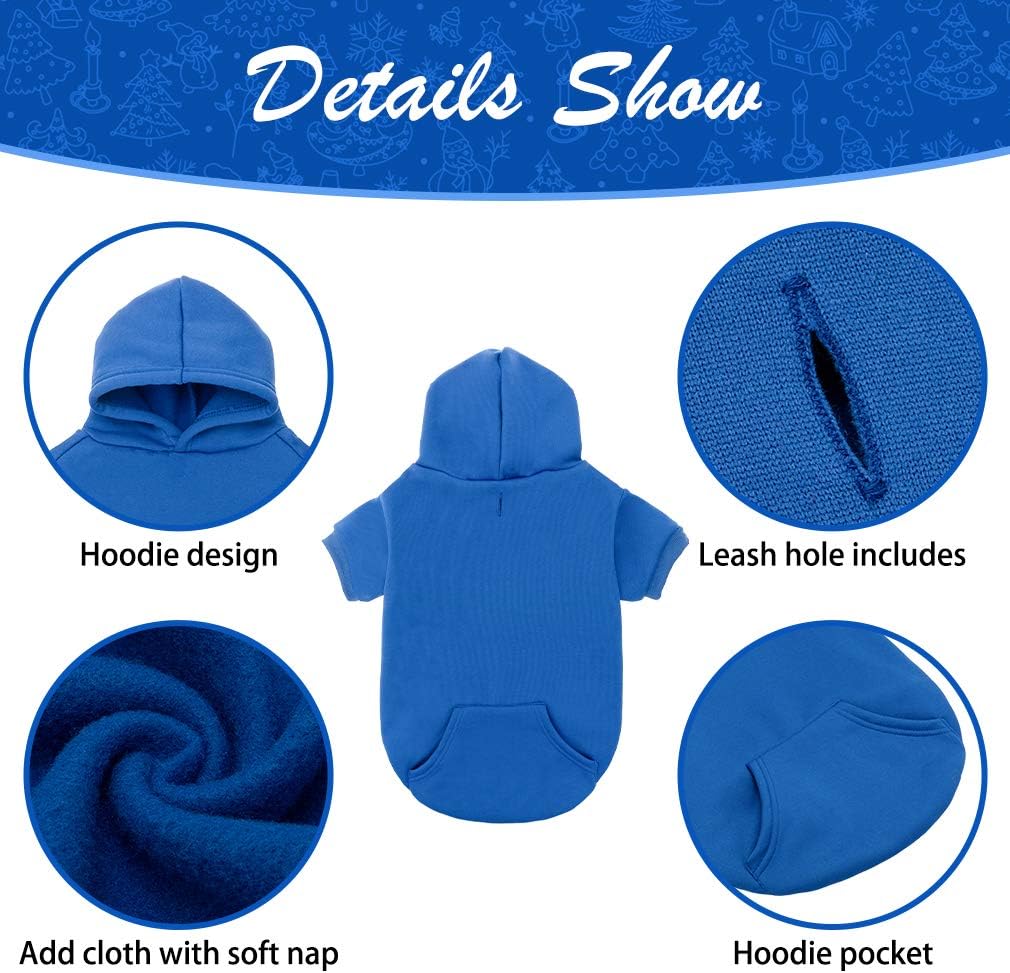 KOOLTAIL Basic Dog Hoodie - Soft and Warm Dog Hoodie Sweater with Leash Hole and Pocket, Dog Winter Coat, Cold Weather Clothes Sweatshirt for Small Medium Large Dogs Puppy Cat Boys Girls Blue XS