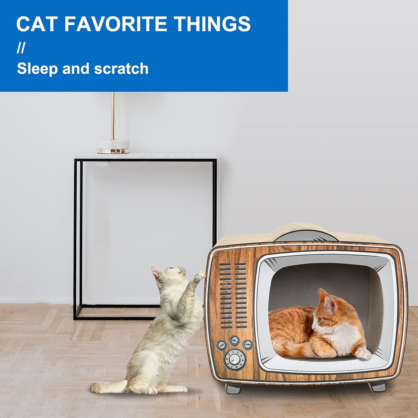 TV Cat Scratcher Cardboard Lounge Bed, Cat Scratching Board, Durable Board Pads Prevents Furniture Damage
