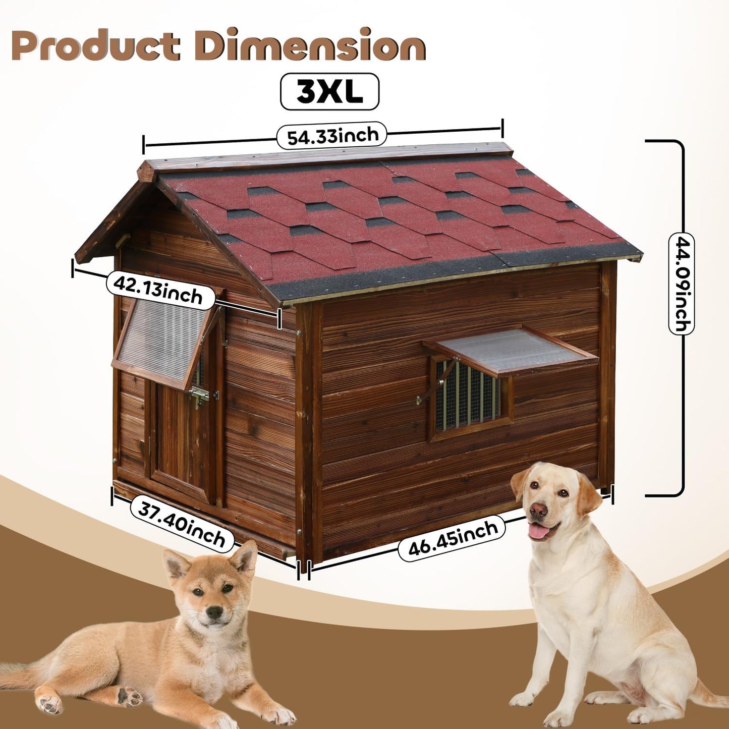 Big Outdoor Dog House for Large Breed Dogs with Removable Floor&Roof,Dog House Outdoor Weatherproof Warm Dog Houses for Medium Dogs,Heavy Duty Large Indoor Pet House,3XL-54.33"(D) X42.13(W) X46.46(H)