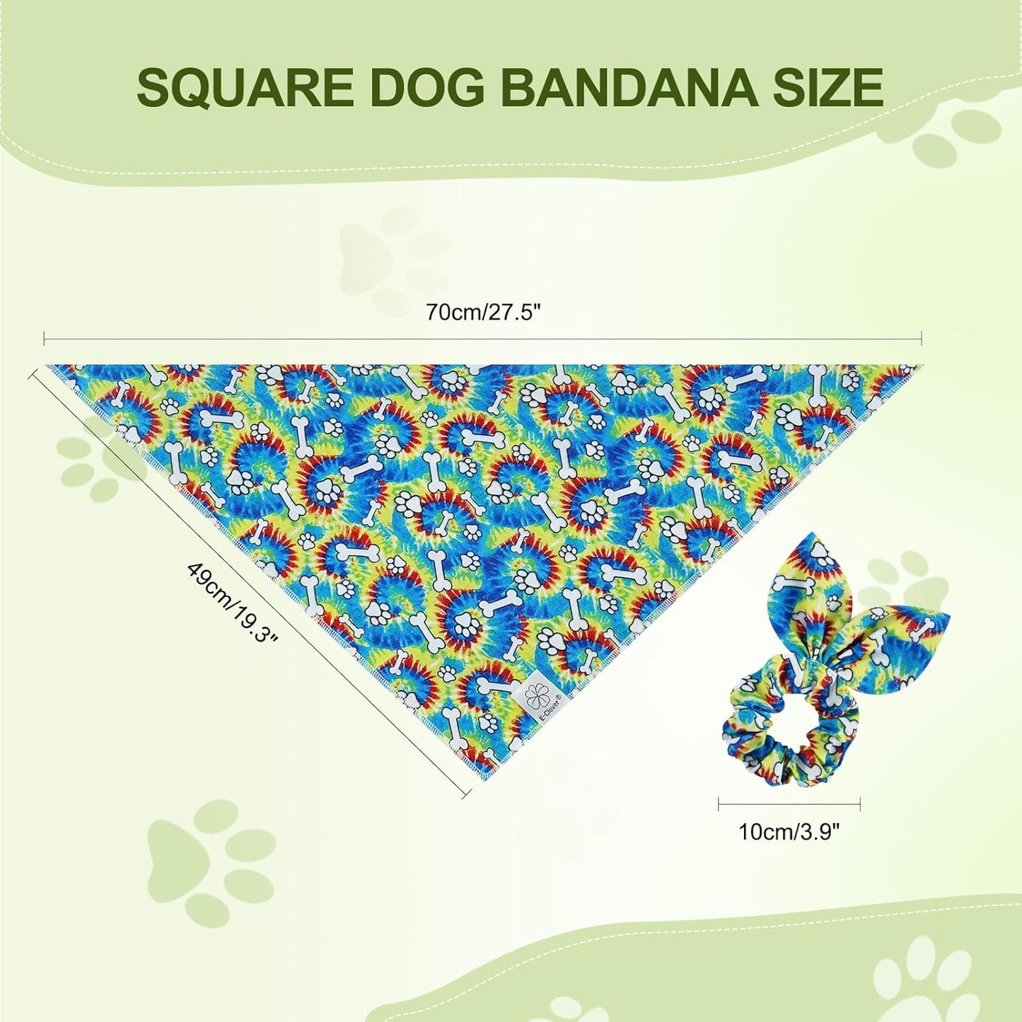 E-Clover Dog Bandanas Boy & Matching Scrunchie Set Girl Cute Rainbow Dog Scarf Bibs Pet Bandana with Bow Tie for Medium Large Dogs Owner Mom Pride