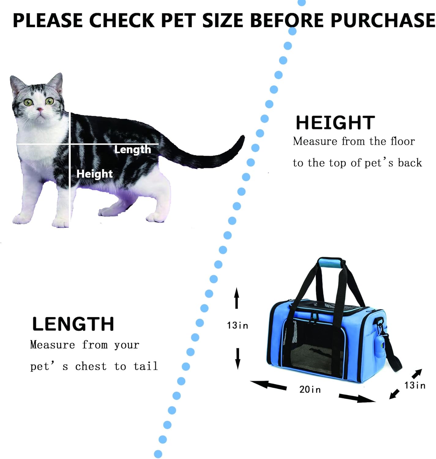 Cat Carrier Dog Carrier Pet Carrier Cat Bags for Small Medium Cats Dogs Puppies of 15 Lbs,of Airline Approved Small Dog Bag Soft Sided,Collapsible Travel Puppy Carrier (Large, Blue)
