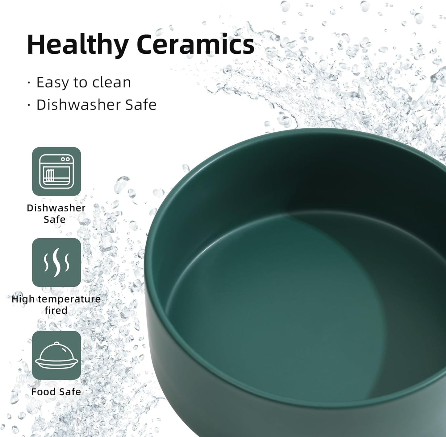 Ceramic 6.1inch Non-Slip Dog Food and Water Bowl for Small & Medium Breed Dogs,Pet Bowl for Replacement, Protects Cervical Spine (Green)