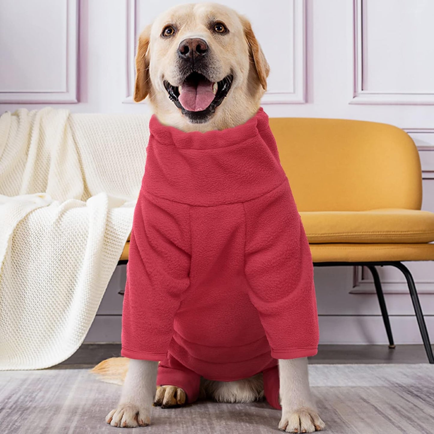 ROZKITCH Dog Pajamas Medium Size Dog, Pet Windproof Warm Cold Weather Jacket Vest Cozy Jumpsuit Apparel Outfit Clothes for Small Medium Large Dog Walking Hiking Sleep Red M