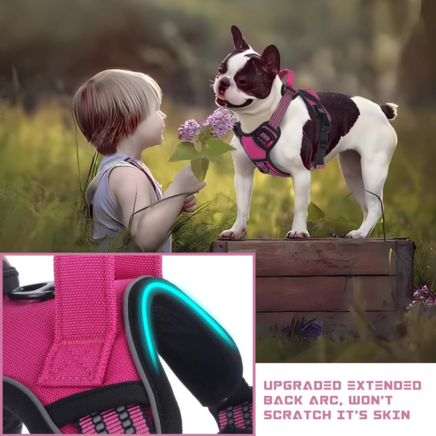 BUMBIN Dog Harness for Large Dogs, No Pull Adjustable No Choke Pet Vest with Dog Leash Fit Smart Reflective Pet Walking Harness for Training Easy Control Soft Handle Rose Red L