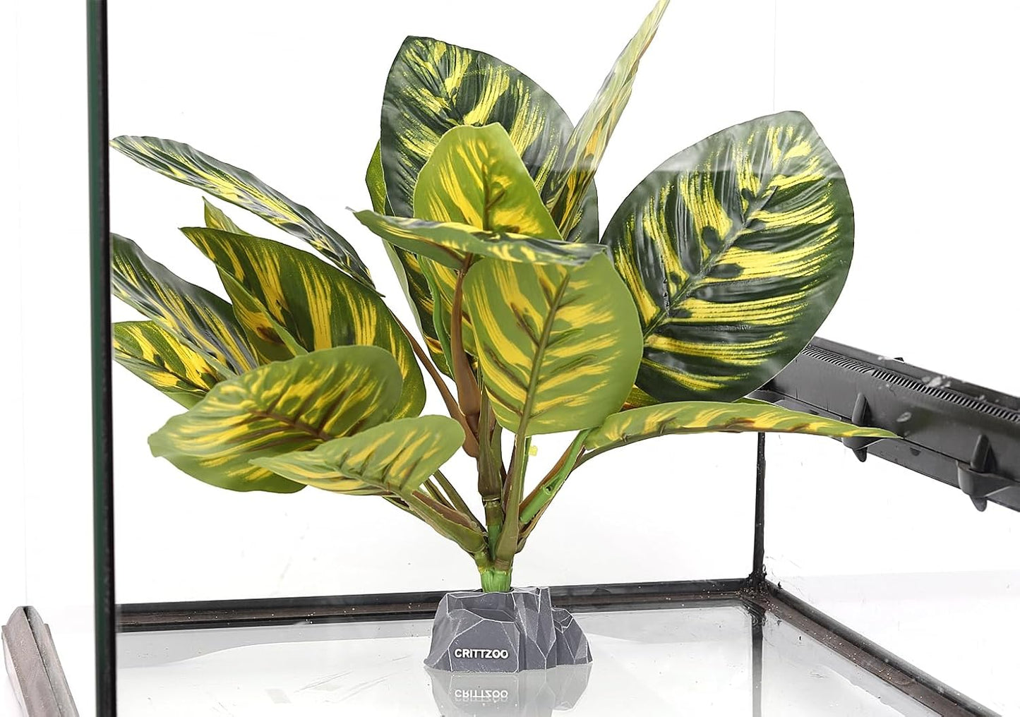 Reptile Terrarium Plants, Bearded Dragon Tank Decor Accessories for Ball Python Leopard Gecko Tree Frog Tarantula Lizard Corn Snake Tortoise Chameleon Crested Gecko - Fake Goeppertia Yellow