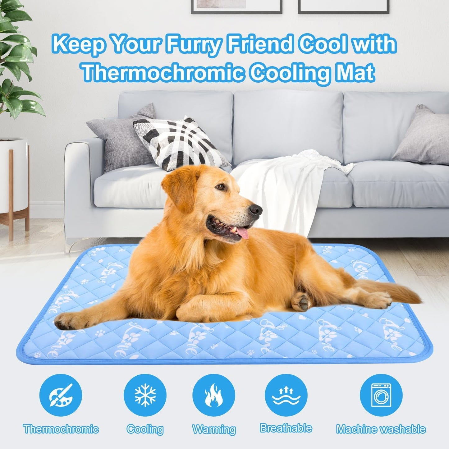 MH MYLUNE HOME Dog Cooling Mat 59" x 40" Arc-Chill Cool Fiber & Endothermic Color Changing Double-Sided Cooling & Warm Dog Mat, Foldable Washable Summer Pet Blanket