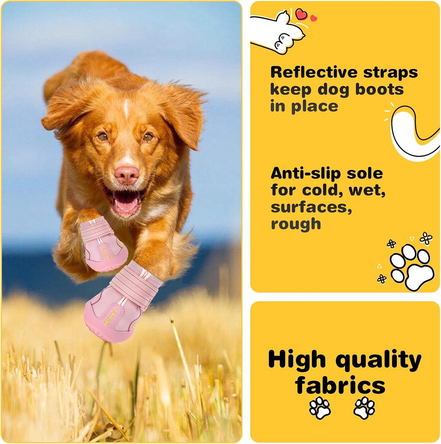 Hcpet Dog Shoes, Dog Boots for Small Dogs, Breathable Medium Dog Booties Paw Protector for Summer Hot Pavement, Winter Snowy Day, Outdoor Walking, Indoor Hardfloors Anti Slip Sole Pink Size 4