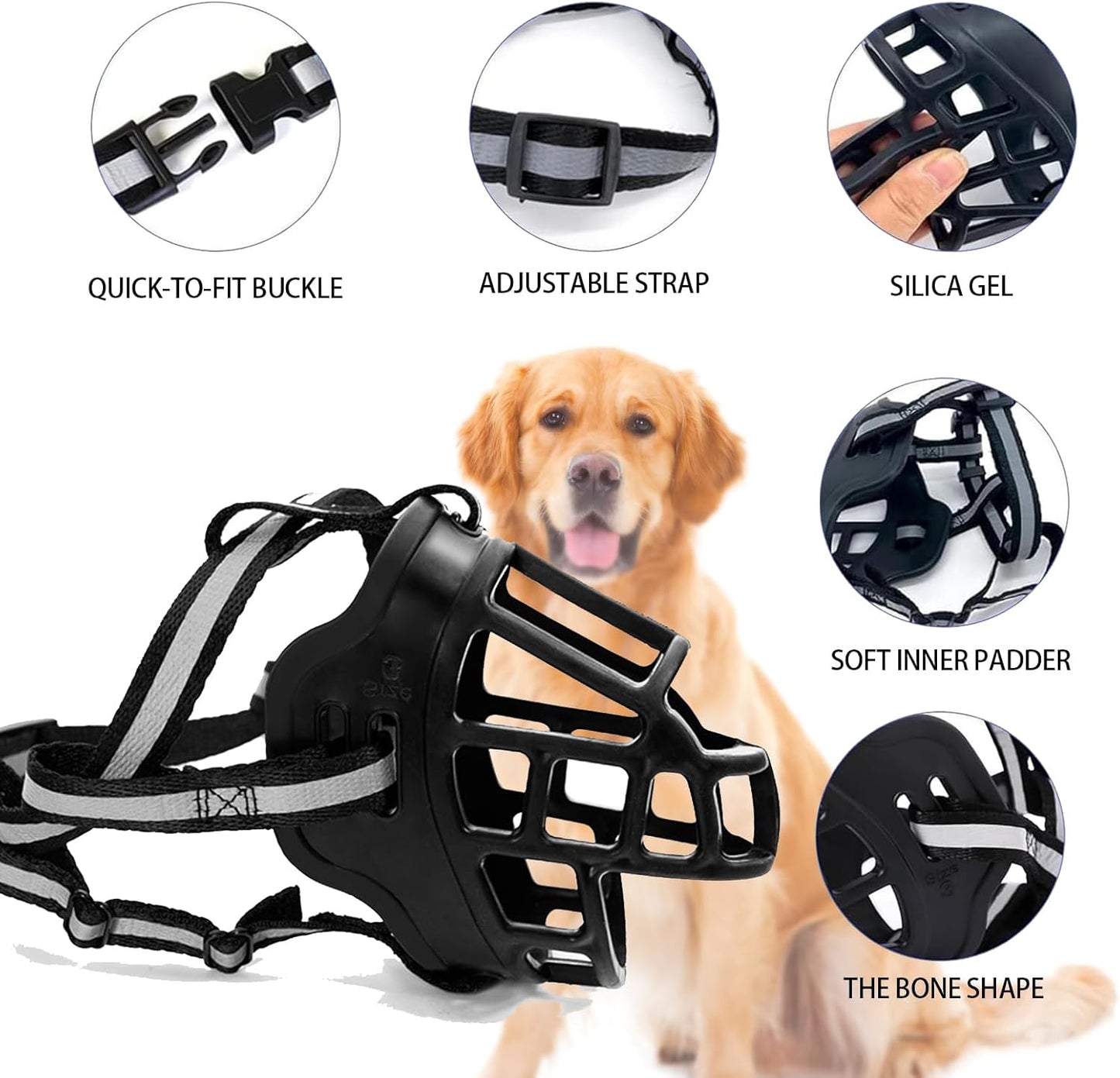 Dog Muzzle, Breathable Basket Muzzles for Small Medium Large Sized Dogs, Adjustable Humane Cage Mouth Cover for Scavenging Grooming Biting Chewing, Allows Panting and Drinking(Soft Rubber, XS)