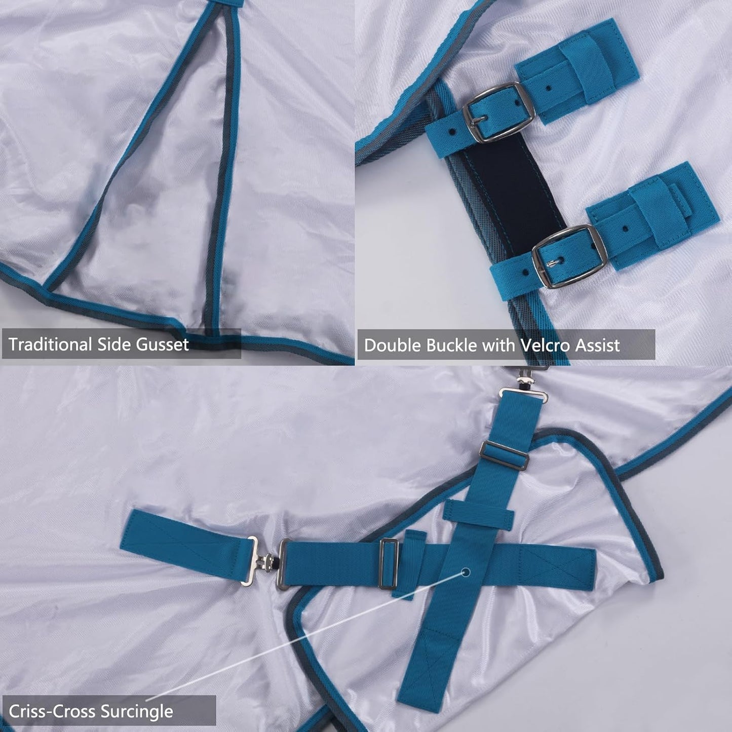 Horse Fly Sheet with Detachable Neck Cover & Belly Wrap, Adjustable Fly Sheet for Horses, Ventilated Airflow Mesh Equine Cooling Summer Flysheet White 78