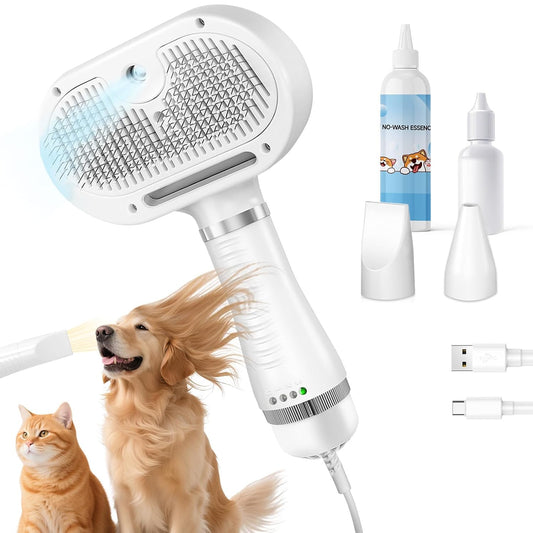 Cat Steam Brush with 600W High-Power Pet Dryer, Pet Spray Hair Removal Comb, 5 in 1 Cat & Dog Brush for Shedding, Includes Shampoo(Wired)
