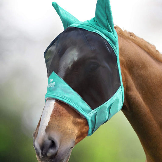 Harrison Howard CareMaster Pro Luminous Horse Fly Mask Standard with Ears UV Protection for Horse Summer Mint Full Size