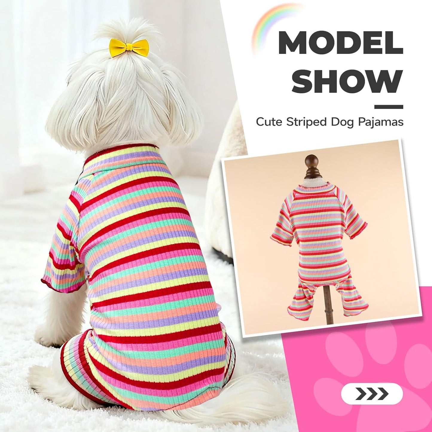 BAEJMJK Striped Dog Pajamas Stretchy Cute Four-Legged Boy Girl Dog Clothes with Sleeves Comfortable Dogs Jumpsuit Colorful Pet Puppy Outfits Apparel for Small Medium Dogs Cats(Red,X-Small)
