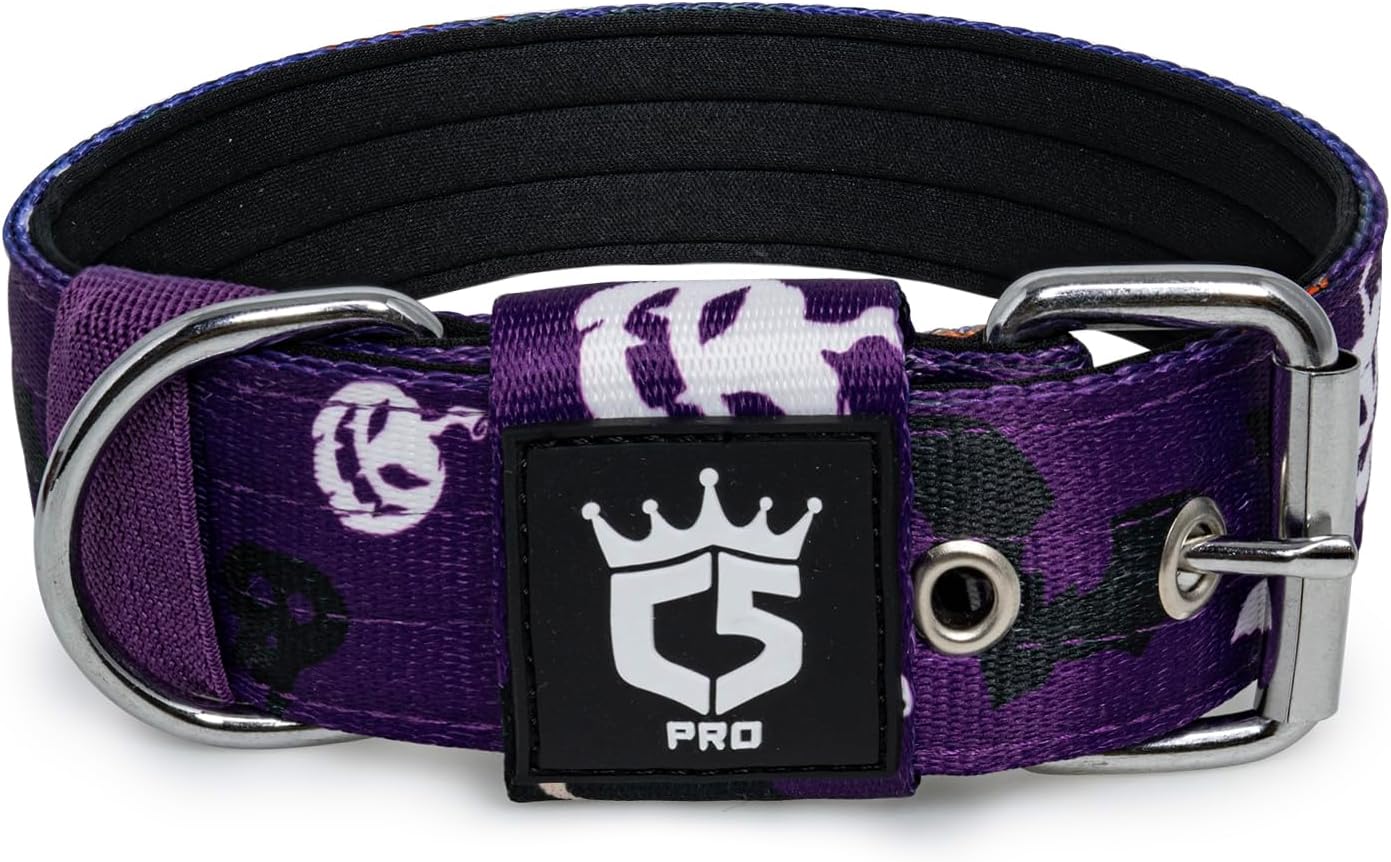 TSPRO Tactical Dog Collar 1.5 Inch Wide Thick Dog Collars with Heavy Duty Metal Buckle, Durable, Strong, Adjustable for Medium to Large Dogs (Halloween Purple L)