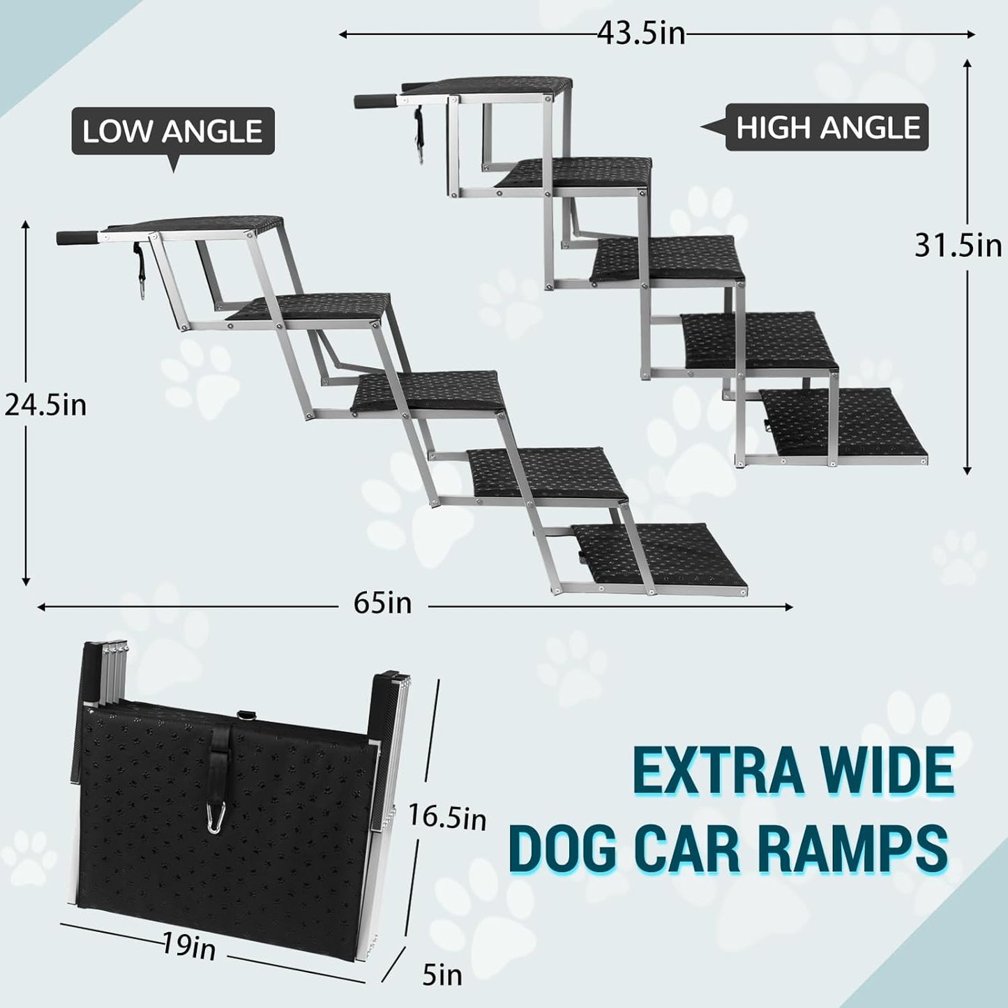 Extra Wide Dog Stairs for Large Dogs,Portable Folding Pet Stairs for Cars,SUV,Trucks,Dog Steps with Non-Slip Surface,Supports Up to 250 lb,5 Steps