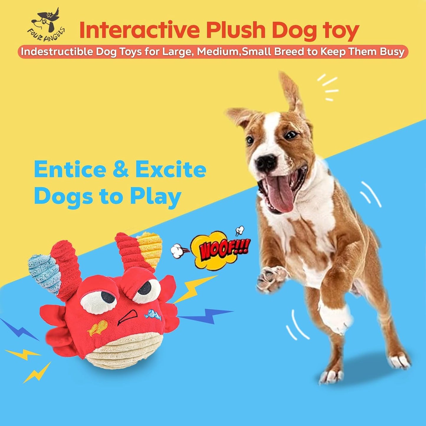 Interactive Dog Toys - Bouncing Crab with Music and Recording, Moving Ball for Small/Medium/Large Puppy to Keep Them Busy for Boredom, Smart Motion Activate Pet Toy, Rehargeable (Angry-Looking)