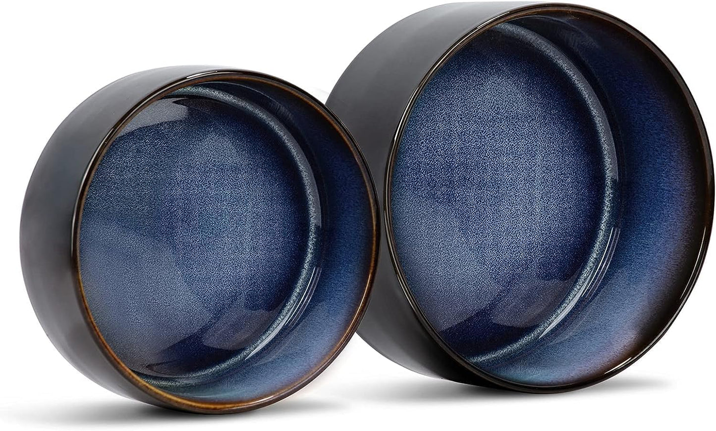 SPUNKYJUNKY Ceramic Dog and Cat Bowl Set with Wooden Stand, Modern Cute Weighted Food Water Set for Small Size Dogs (13.5OZ) & Medium Sized Dogs (28.7OZ) & Cats (3.6 Cups, 2 × Starry Blue)