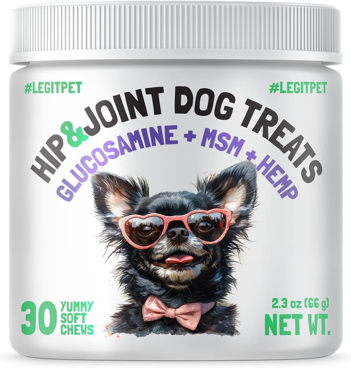LEGITPET Hemp Hip & Joint Supplement for Dogs Soft Chews Made in USA Functional Glucosamine for Dogs Chondroitin MSM Turmeric Hemp Seed Oil Natural Pain Relief Mobility Advanced Joint 30 Treats