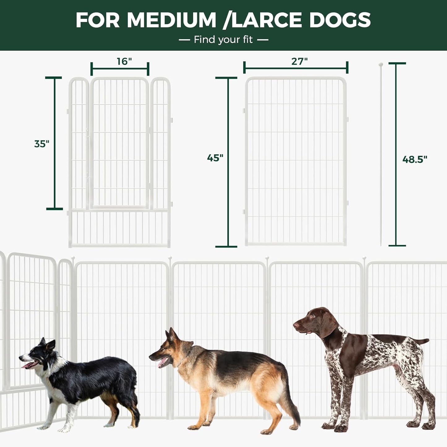 FXW Rollick Unleashed Dog Playpen for Indoor, Yard, RV Camping, 45 inch 48 Panels for Large Dogs, White│Patented