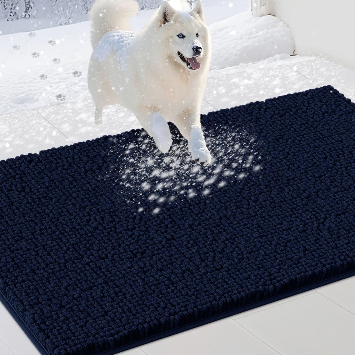 Dog Door Mats for Muddy Paws, Chenille Absorbent Dog Mats, Non Slip Heavy Mud Mat for Dogs, Soft Pet Mat for Entryway, Mud Paws, Inside Floor,48" x 38", Navy Blue