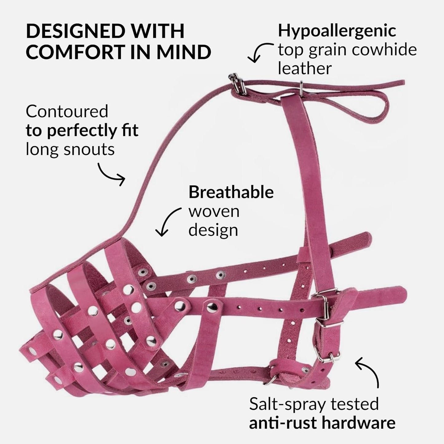 CollarDirect Dog Muzzle German Shepherd Dalmatian Doberman Setter Leather Basket Medium Large Breeds (Pink, Large)