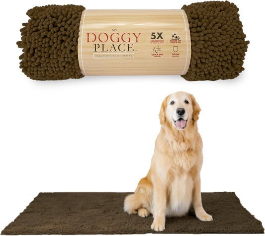 My Doggy Place Microfiber Dog Mat for Muddy Paws, 60" x 36" Brown - Non-Slip, Absorbent and Quick-Drying Dog Paw Cleaning Mat, Washer and Dryer Safe - X-Large/Runner