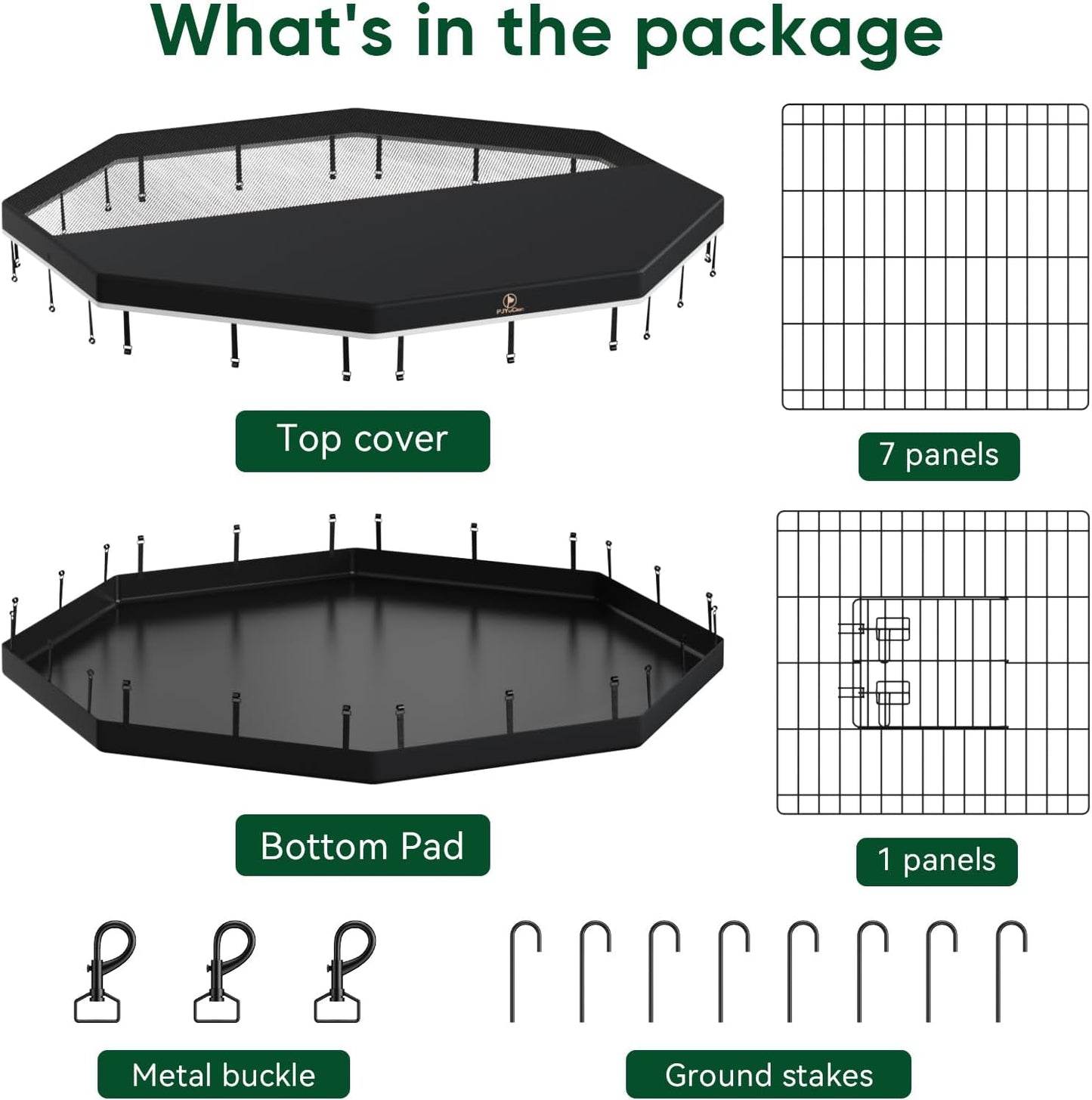 PJYuCien Dog Playpen, 8 Panels 30’’H Dog Pens Indoor with Bottom Pad and Top Cover, Metal Foldable Pet Puppy Exercise Fence Crate Kennel, Better for Small Animals,Black