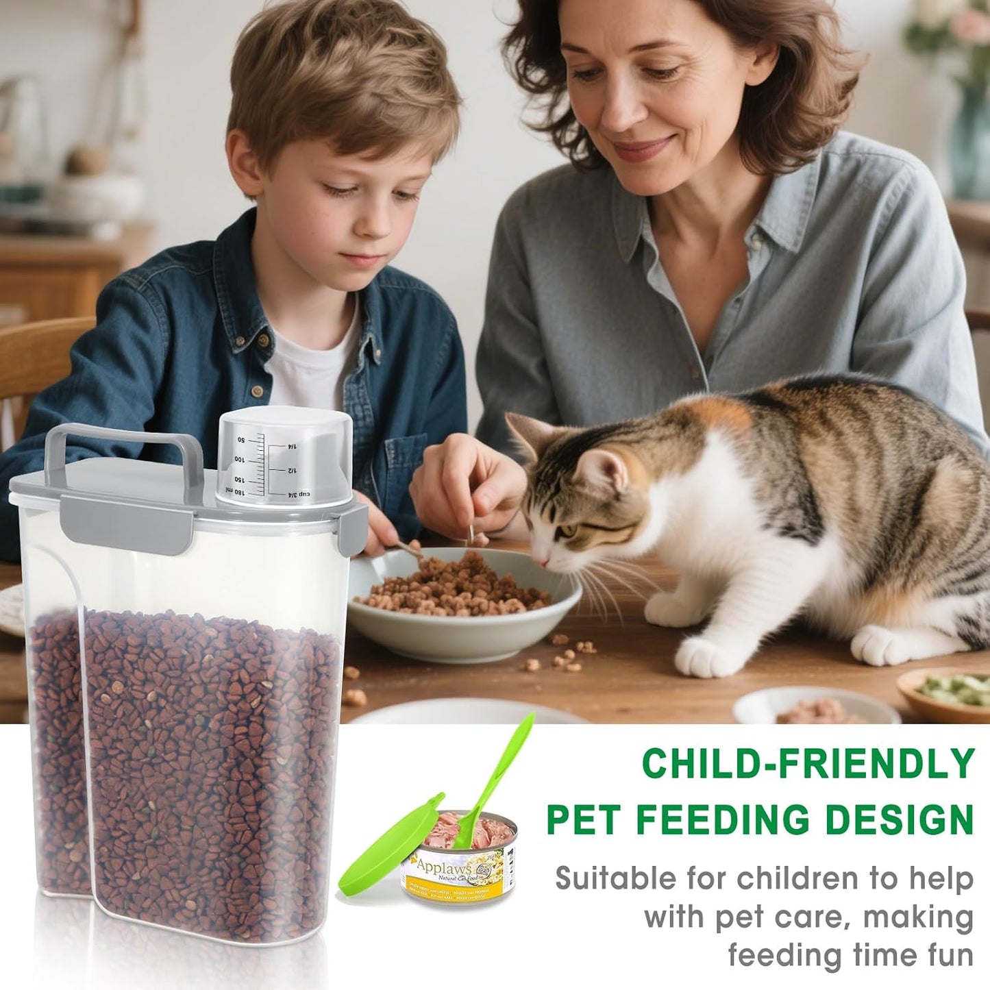 TBMax Cat Dog Food Storage Container 5 to 7 lbs with Pet Can Cover and Mixing Spoon, Airtight Pet Food Bird Seed Dispenser, Portable Travel Kibble Container for Travel Daily Use