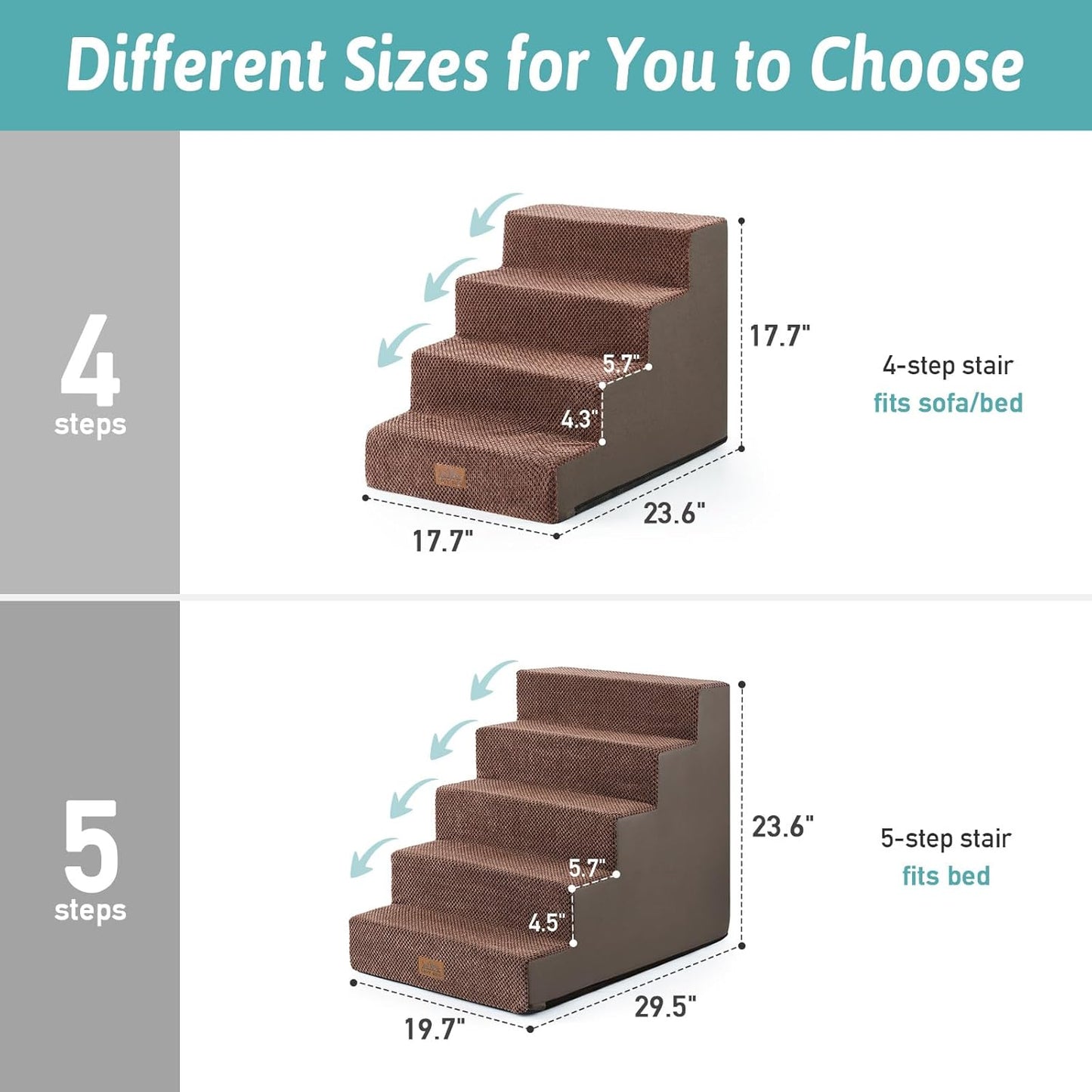Dog Stairs for Small Dogs, 5 Tier Wider Pet Stairs for High Beds, 23.6" H Non-Slip Dog Steps for Old Cats, Puppies, Small Medium Dogs, 29.5x19.7x23.6 inch, Brown