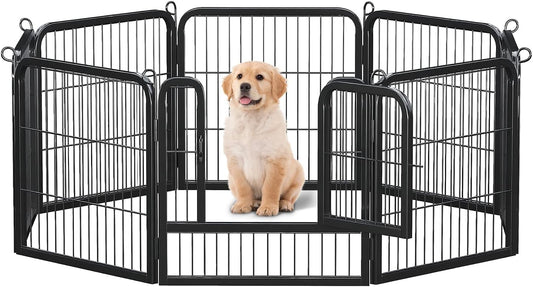 24 Inch 8 Panels Dog Playpen - Metal Pet Exercise Pen for Puppy, Indoor/Outdoor Dog Fence for Yard, Garden, Camping & RV Travel