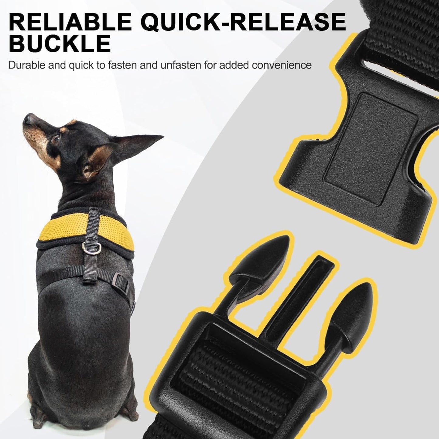 BINGPET No Pull Dog Harness, Soft Mesh Breathable All Weather Vest, Safety Protection Design, Durable Adjustable Step-in Easy Walk Harness for Small Dogs (Yellow, XS)