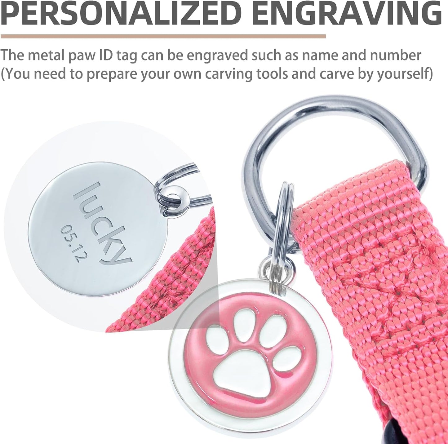 PUPTECK No Pull Dog Harness Soft Adjustable Basic Nylon Step in Puppy Vest Outdoor Walking with ID Tag and A-ir Tag Case, Fuchsia, L