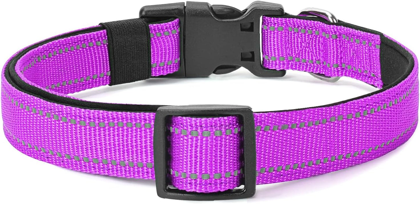 Reflective Dog Collar Padded with Soft Neoprene Breathable Quick Release Basic Dog Collars for Puppy Small Dogs Dark Magenta