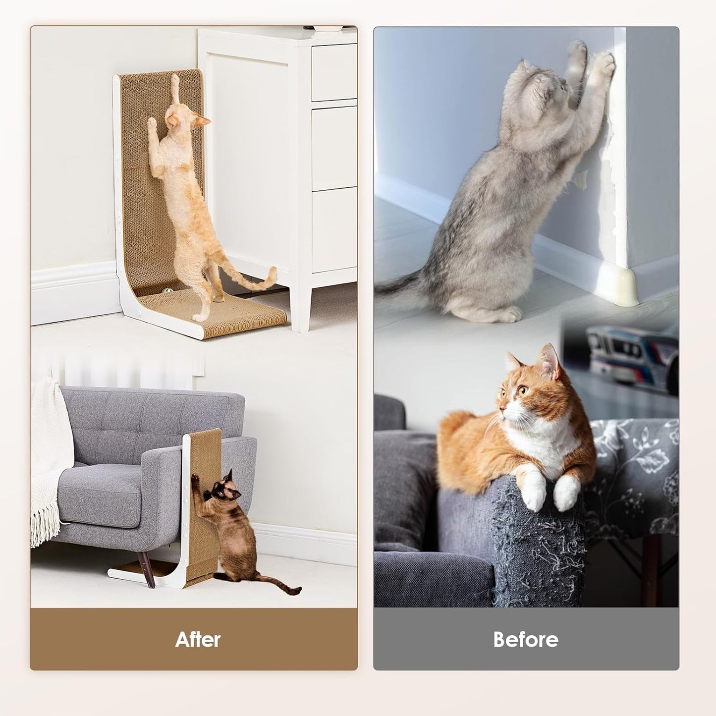 EHEYCIGA Cardboard Cat Scratcher for Indoor Cats, 26.8 Inch L Shaped Vertical Cat Scratching Board with Ball Cat Toy, Large Cat Scratcher Pad, White