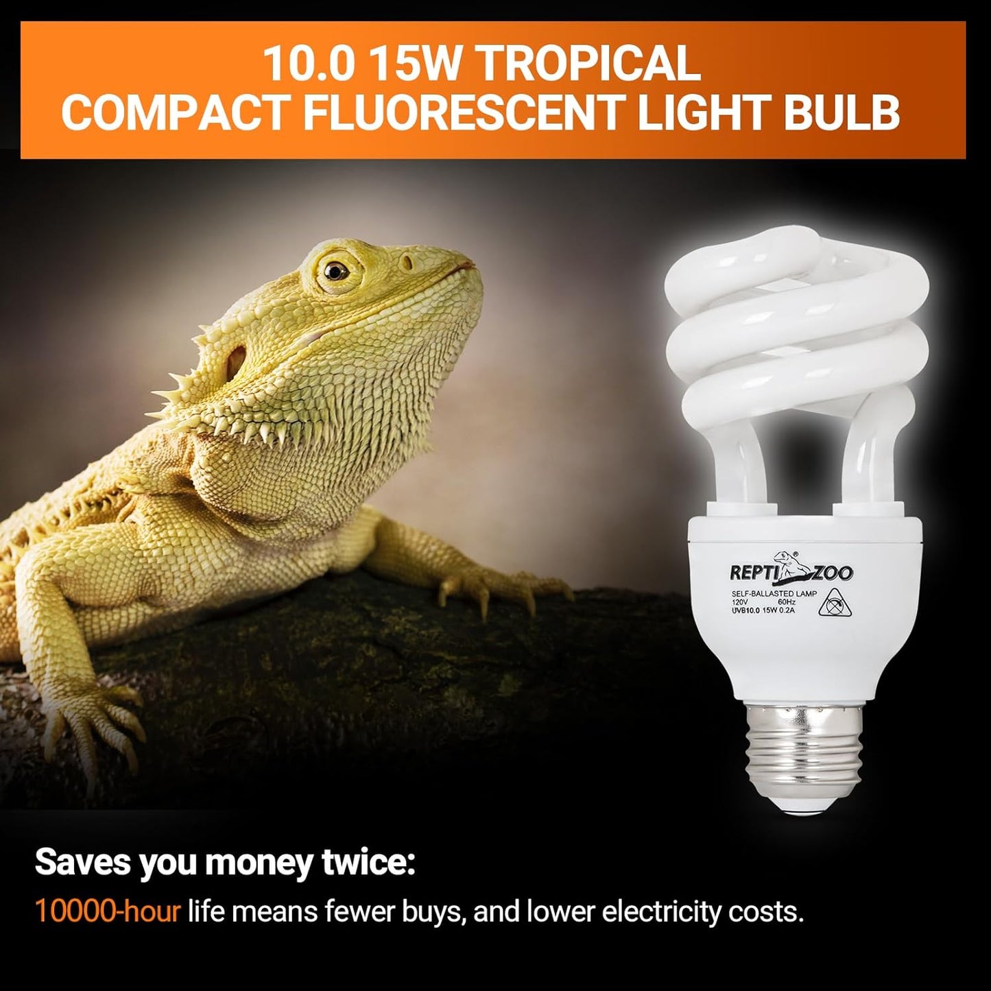 REPTI ZOO UVB Light for Desert Reptile 2 Pack, 10.0 15W UVA UVB Reptile Light Bulb, UVB Lamp for Bearded Dragons Tortoises Lizards Snakes