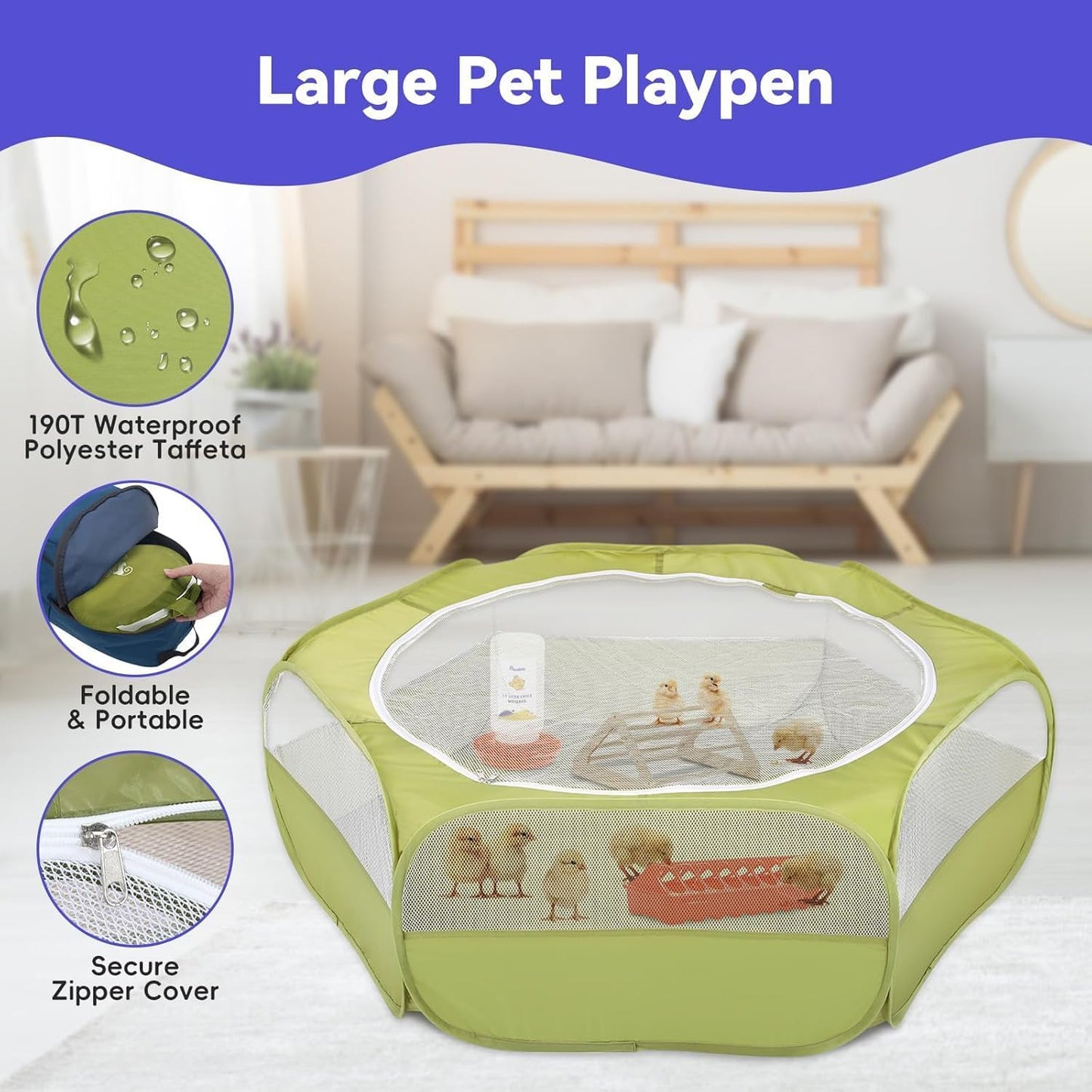 Pawaboo 5-in-1 Chicken Brooder Box for Chick Starter Kit, Includes Pet Cage Tent, Chicks Perch, Chick Feeder, 1.1L Chick Waterer, Baby Chick Supplies (Brooder Set), Green + Red + Wood Color