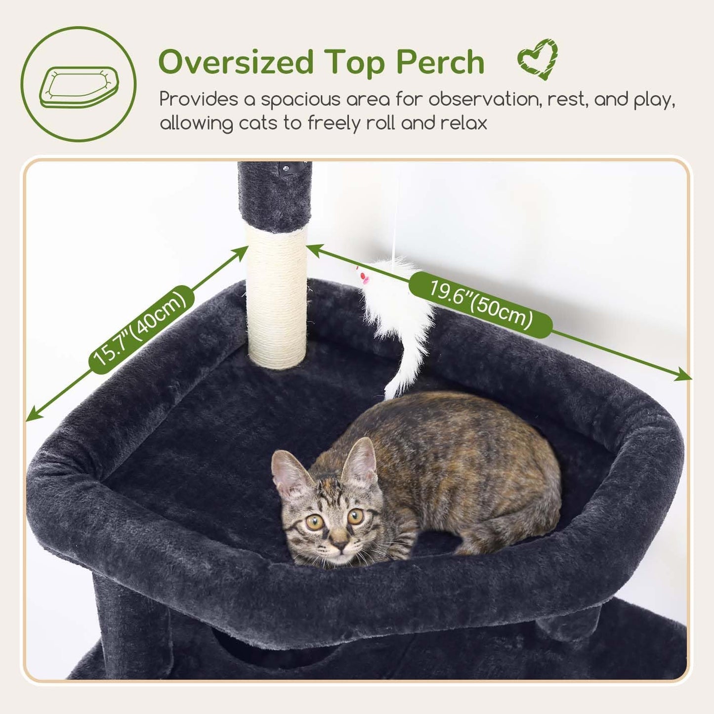 Globlazer Large Cat Tree Tower, Tall Cat Tree Condos for Indoor Cats Large Adult Cat Climbing Tower with 2 Spacious Caves, Oversized Top Perch, Big Hanging Basket, Cat Teaser Wand, F74B, Dark Grey