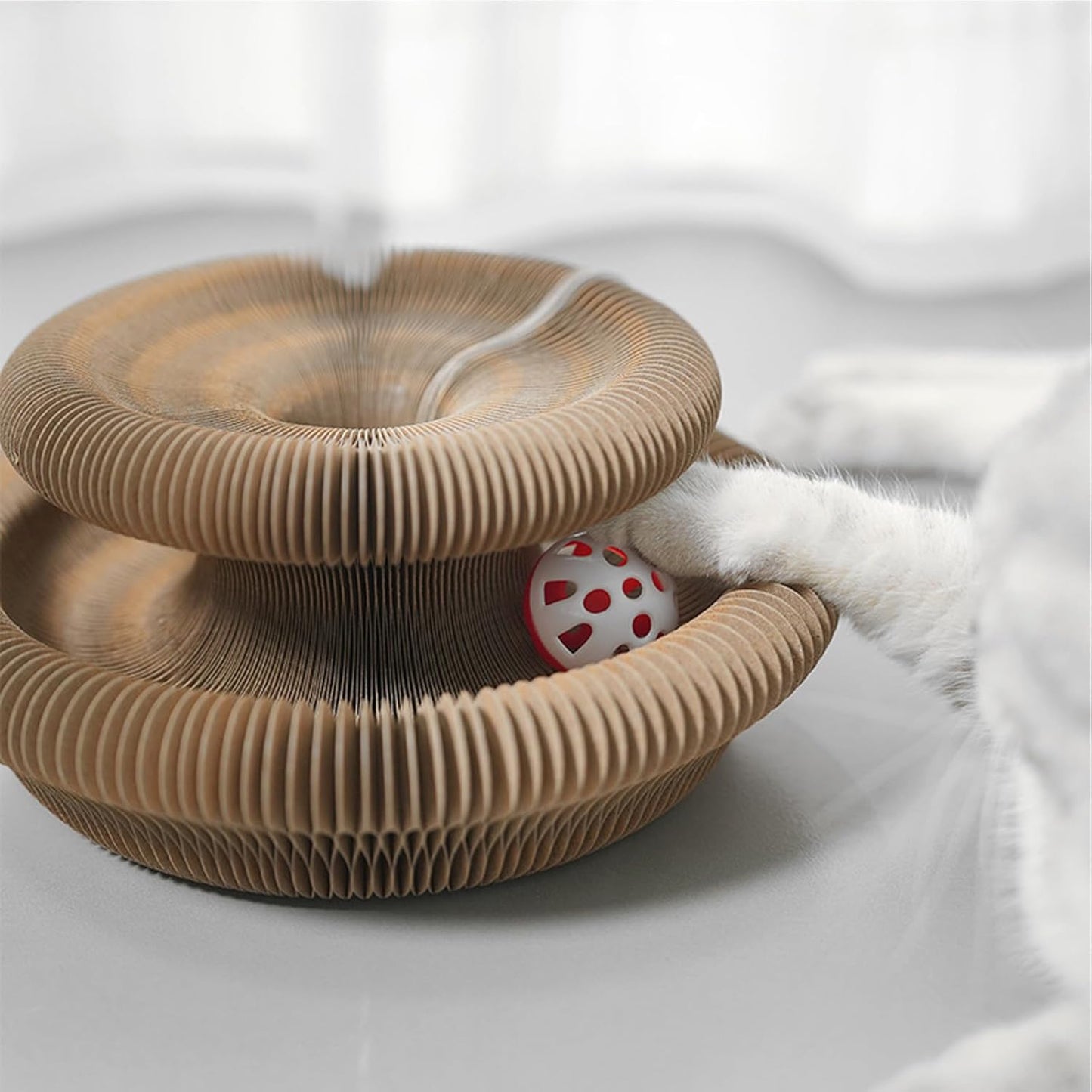 Kitty Curls Cat Toy Kurlz, Interactive Scratch Pad, Foldable Accordion,Cat Recyclable Scratcher with Ball (Black)