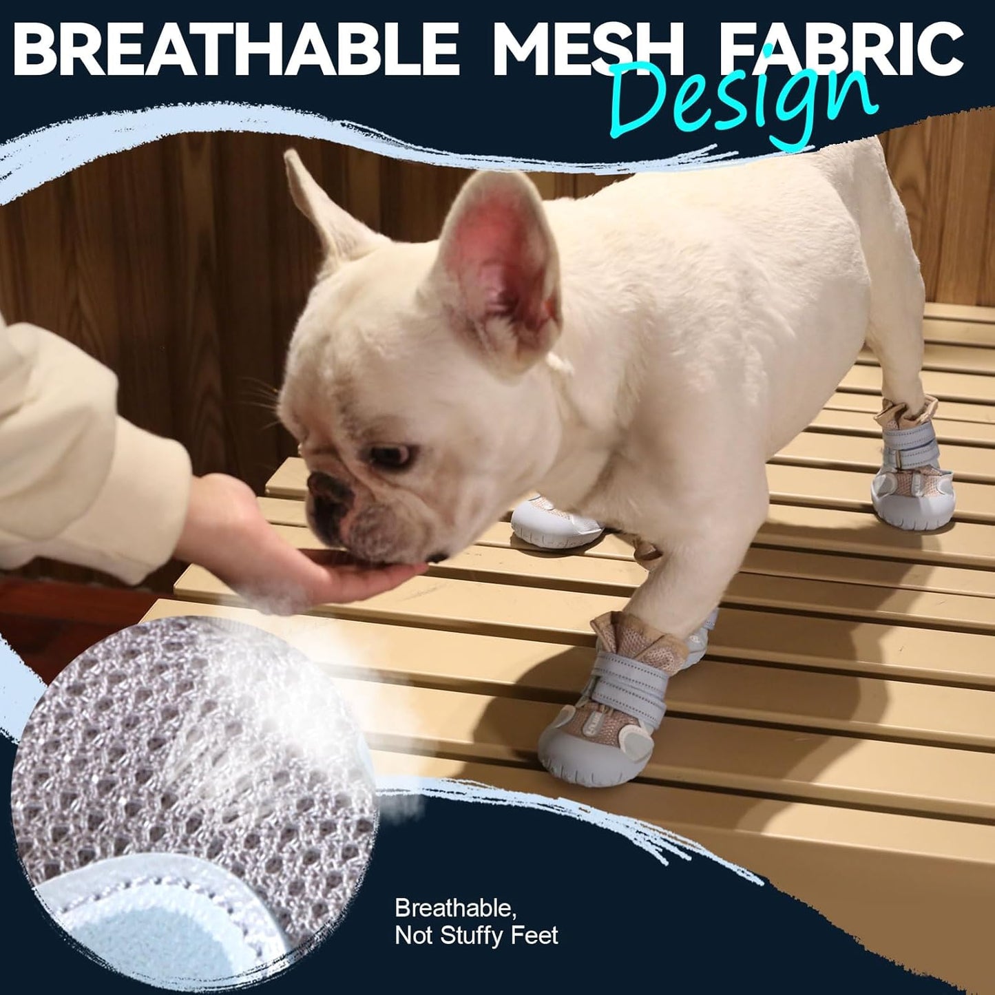 Dog Shoes for Large Small Medium Dogs, Breathable Mesh Dog Boots & Paw Protectors for Summer Hot Pavement Winter Snow, Waterproof Anti-Slip Dog Booties for Hiking Hardwood Floors(Blue-Beige1)