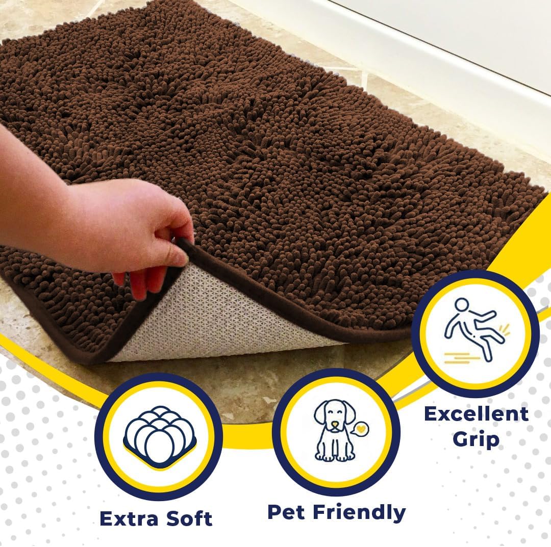 Muddy Mat® Shown on TV – Super Absorbent Microfiber Dog Door Mat for Muddy Paws, Non-Slip Washable Pet Rug, Quick Dry Chenille Entryway Carpet, Machine Washable Indoor Outdoor mat, Brown 59"x35"